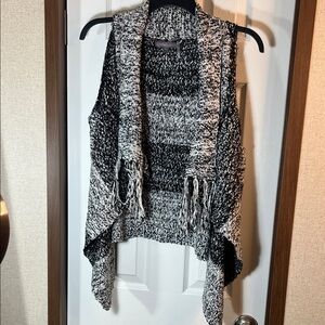 Chic Black and White Knit Poncho